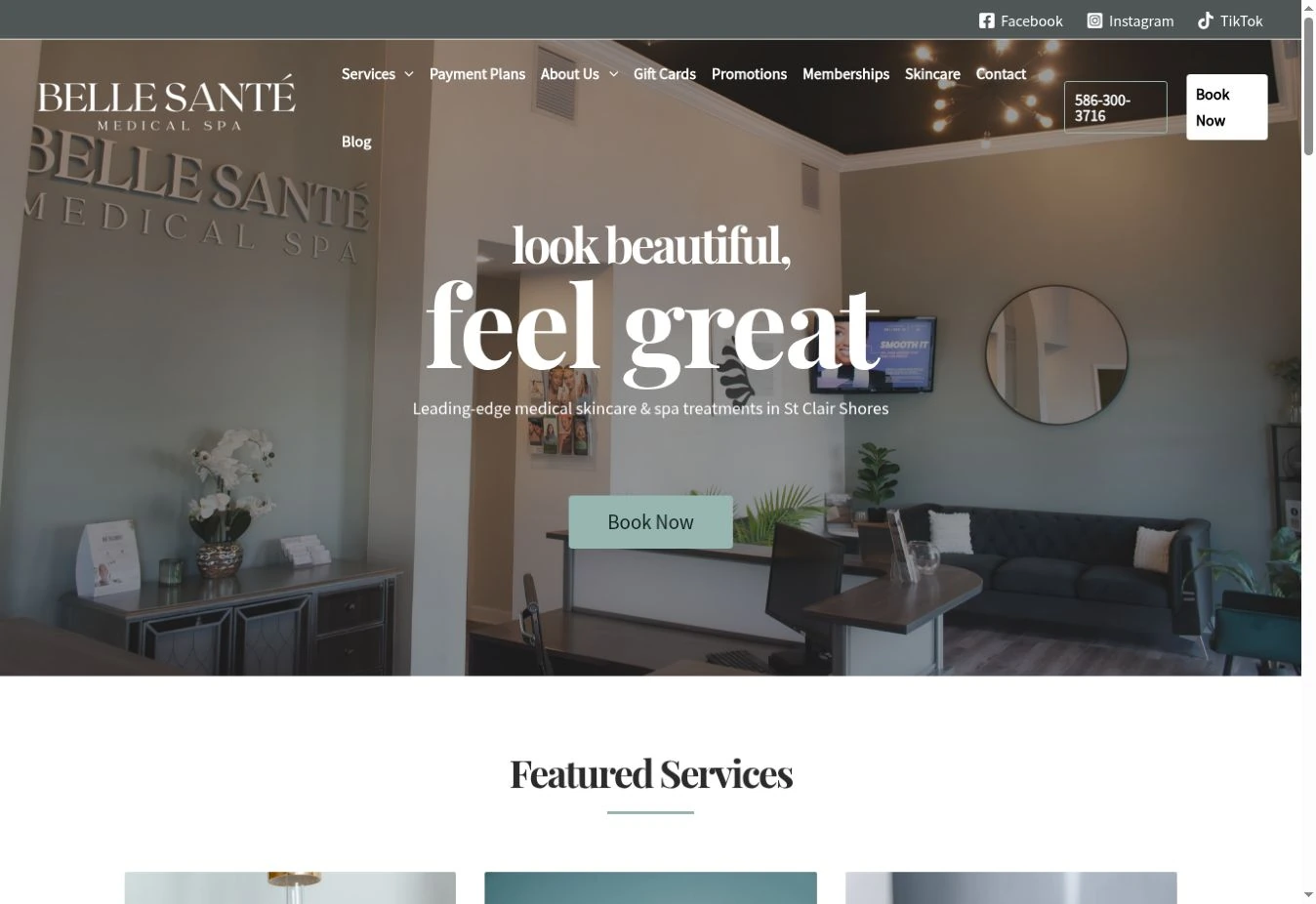 Belle Sante Medical Spa website, shown as a website and marketing project
