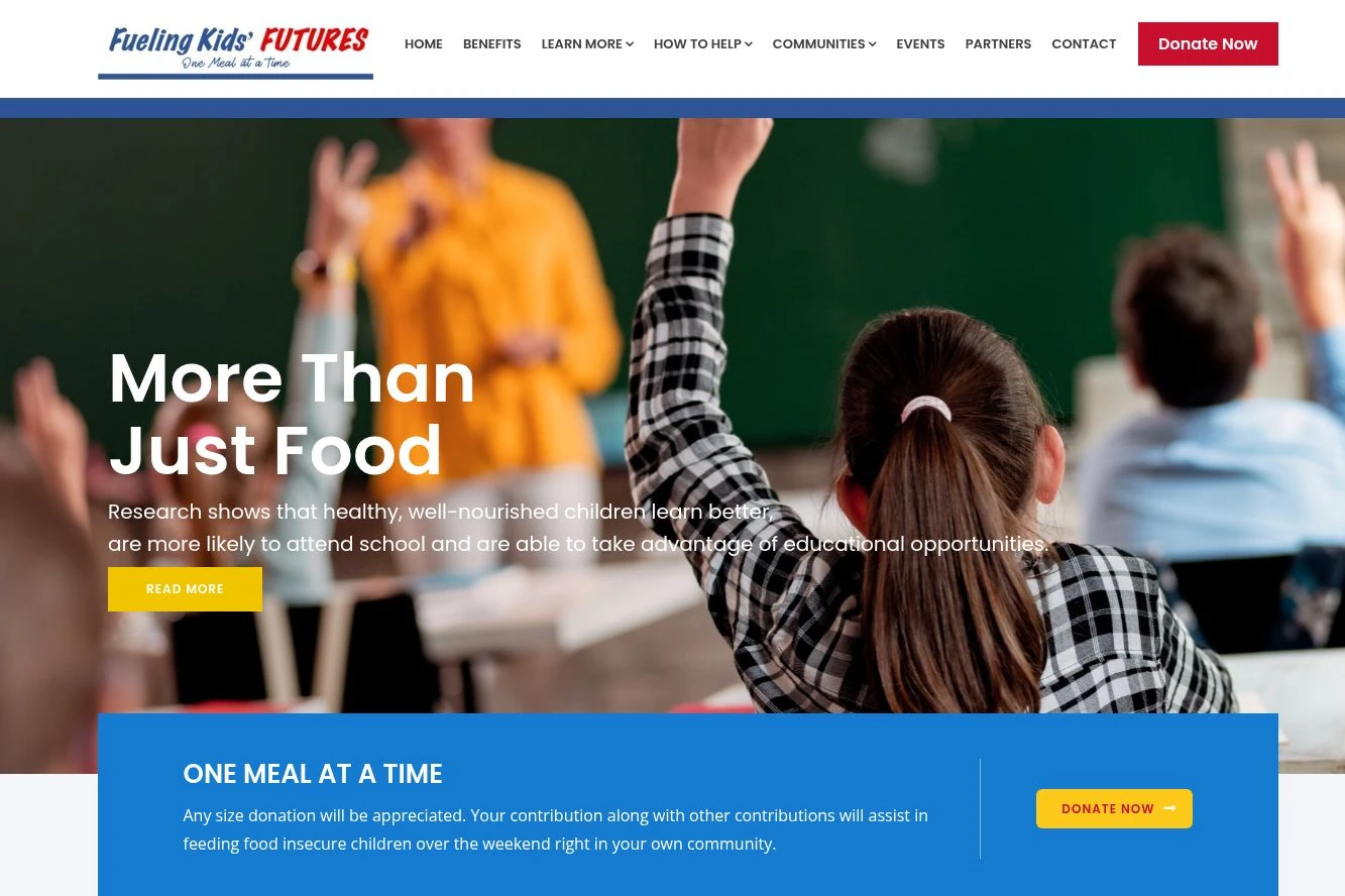 Fueling Kids’ Futures homepage shown as a website project