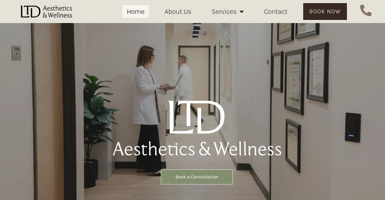 LTD Aesthetics & Wellness homepage shown as a website project